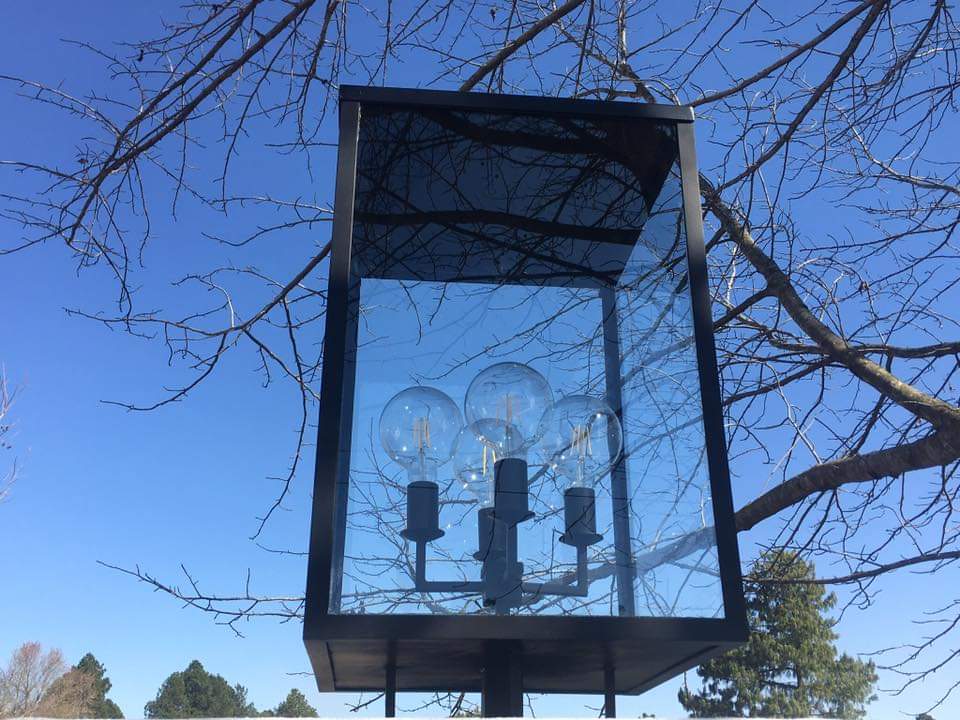 Black wrought iron handmade pillar mount lantern Lighting, Outdoor